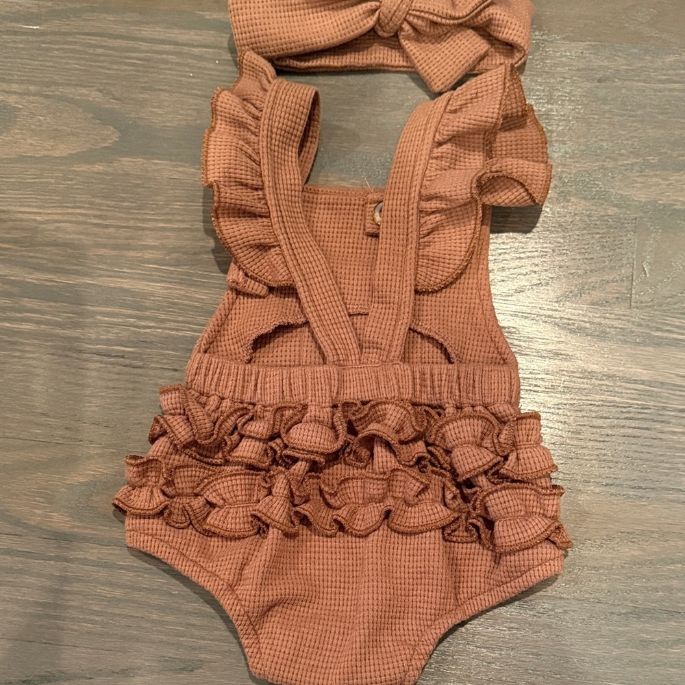 Brown Waffle Knit Like Baby Romper - Picture 3 of 3